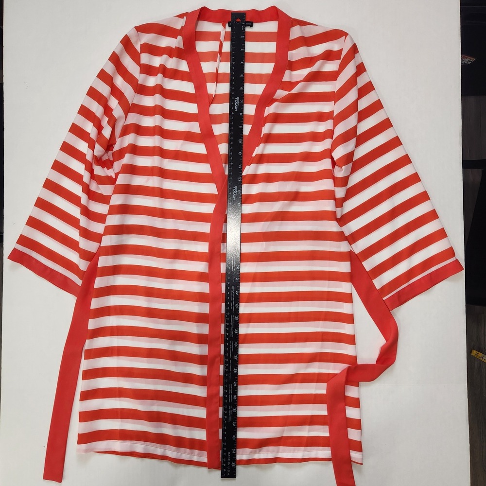 LFV by La Fee Verte Orange White Striped Wrap Robe Short Belted Cover Up - Picture 7 of 9